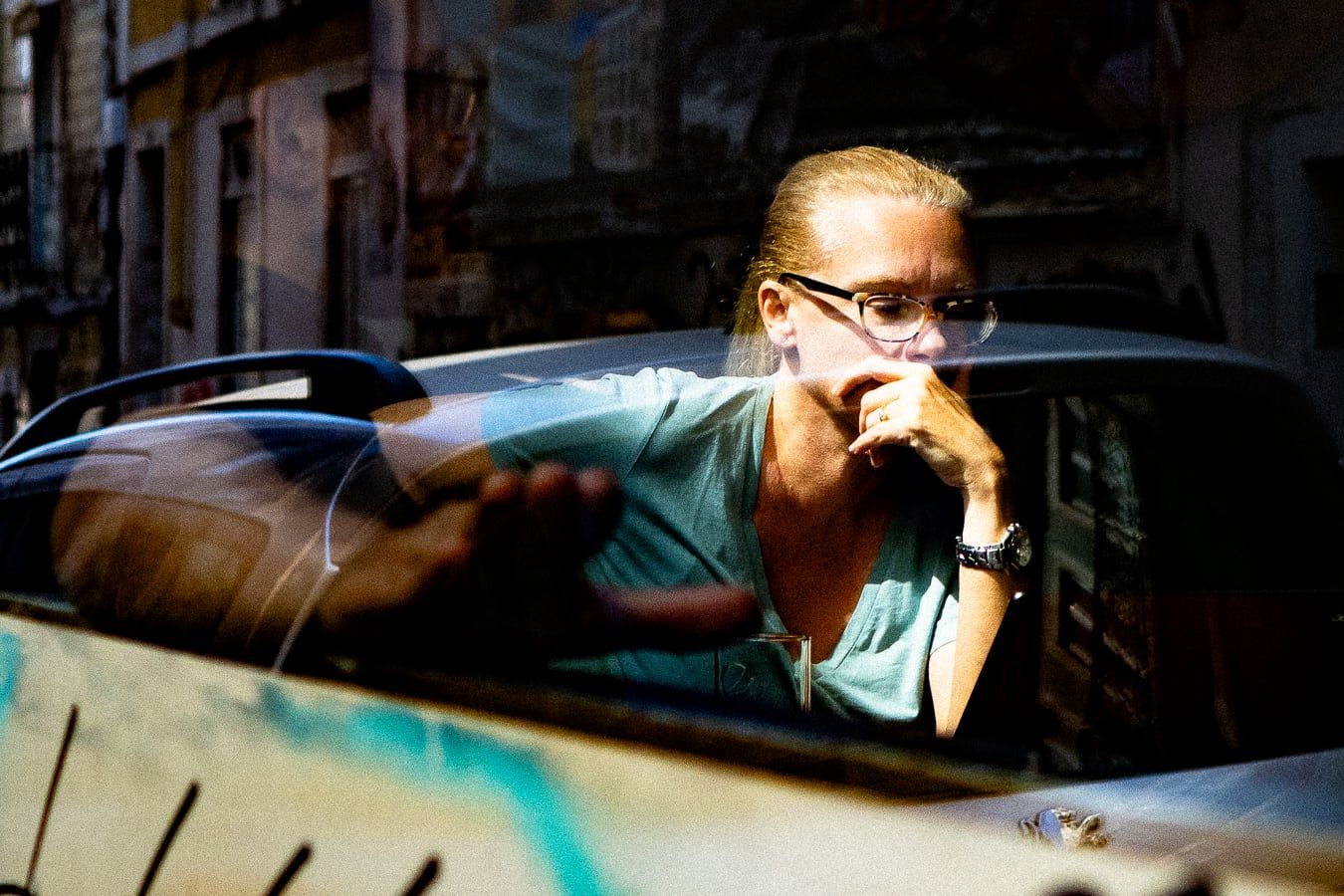 A woman in a car